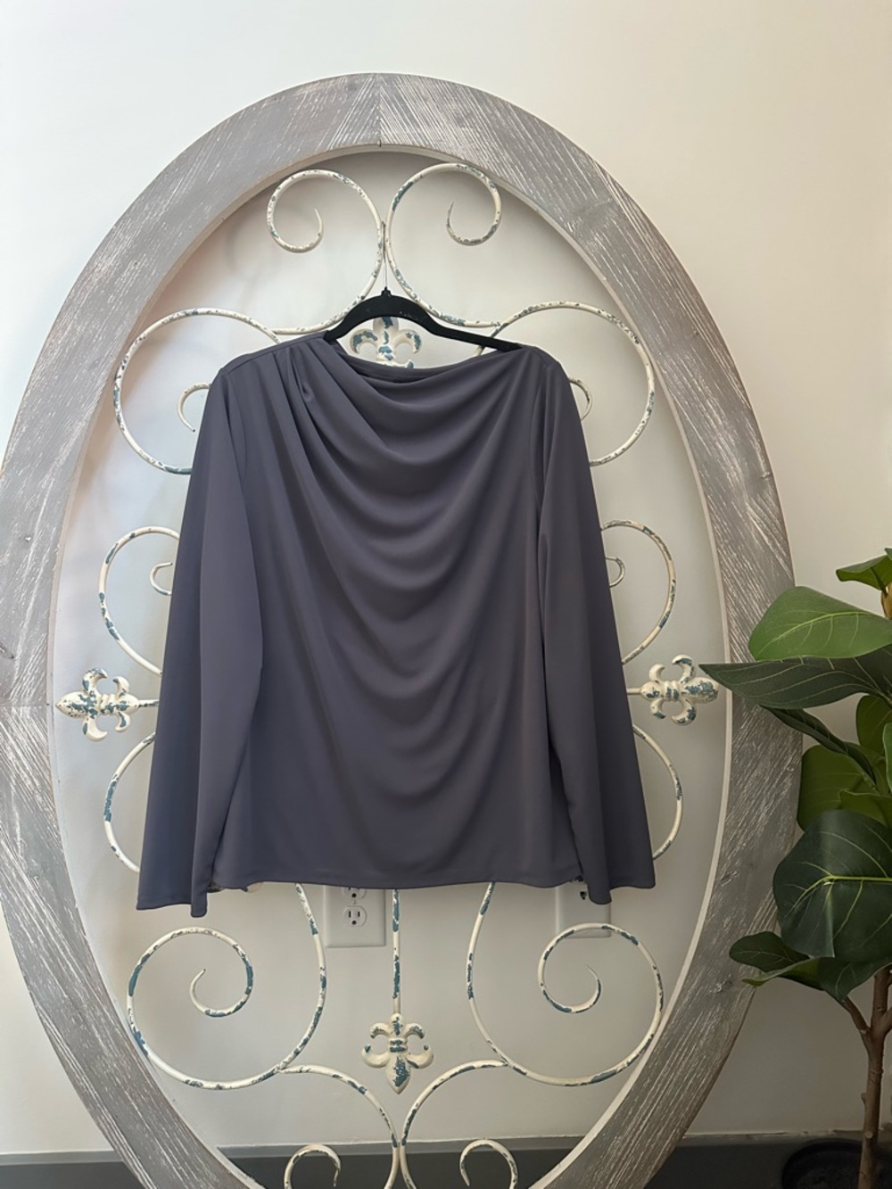 Worthington Draped Neck Long Sleeve Blouse - Gray